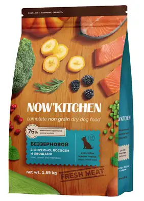 NOW’ Kitchen Grain Free сухой беззерновой корм для взрослых собак малых пород с форелью, лососем и овощами