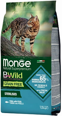 Monge Cat BWild Grain Free сухой беззерновой корм для стерилизованных кошек с тунцом