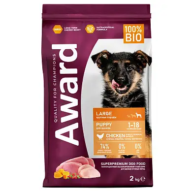 Award сухой корм для щенков крупных пород с курицей и индейкой с добавлением тыквы и шиповника