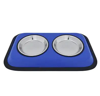 Tappi Каму миска металлическая двойная для собак и кошек, синяя