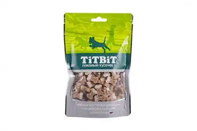 TiTBiT лакомство для собак косточки мясные с индейкой и творогом