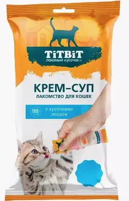 TITBIT Лакомства для кошек крем-суп с кусочками лосося
