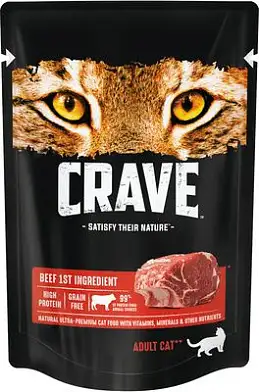 Crave влажный корм для взрослых кошек, с говядиной в желе (пауч)
